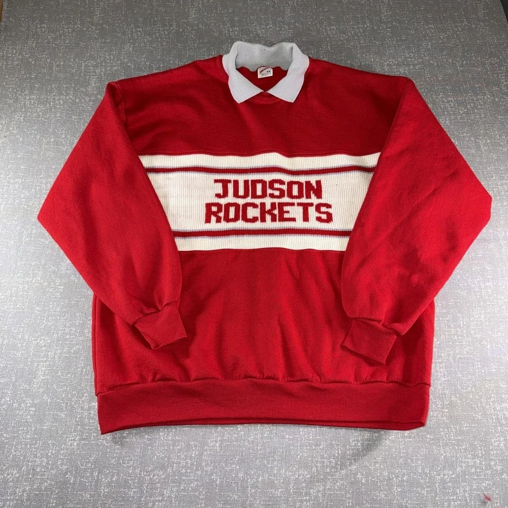 Vintage‎ Judson Rockets Sweatshirt Mens 2XL Red Collared Pullover Jerzees USA